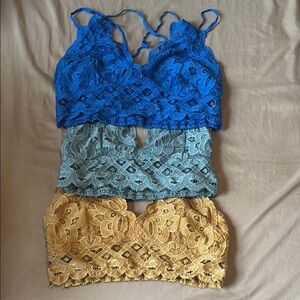 Lace Bralette Set in Blue, Green, and Yellow